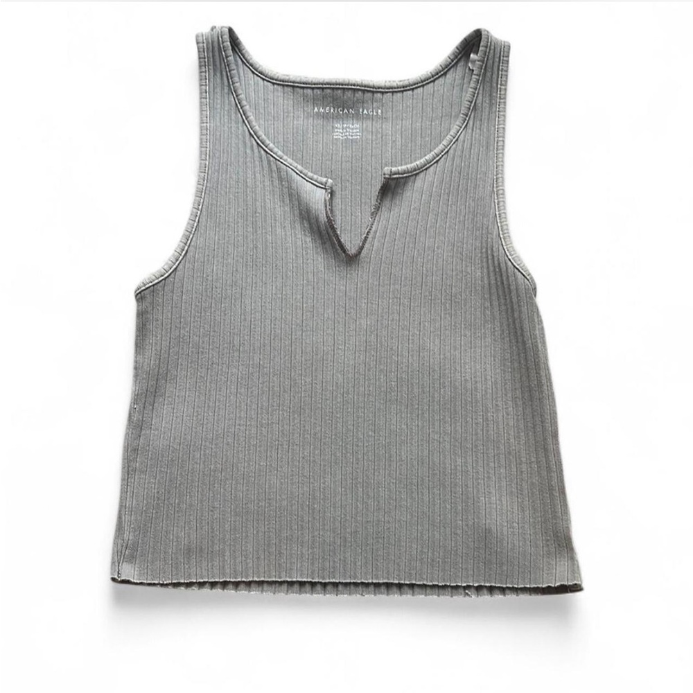 American Eagle Outfitters Gray Cut Out Polo Tank Top
